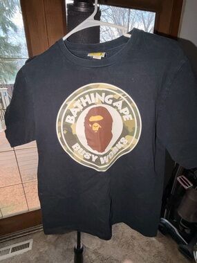 Bape Black Tee with Camo Circle Ape Logo